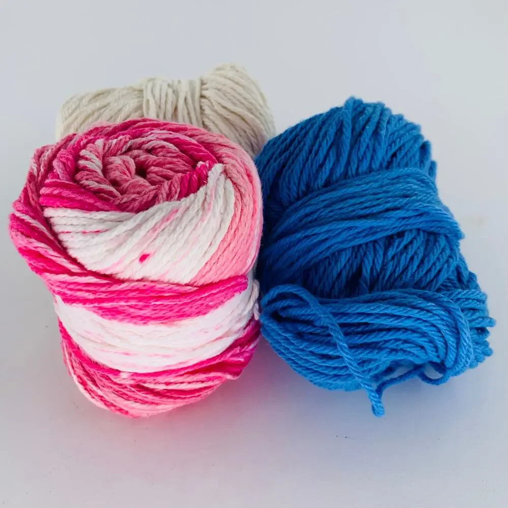 Cotton Yarn For Crochet Lot Of 3 Skeins Blue Natural Pink Variegated Crafts